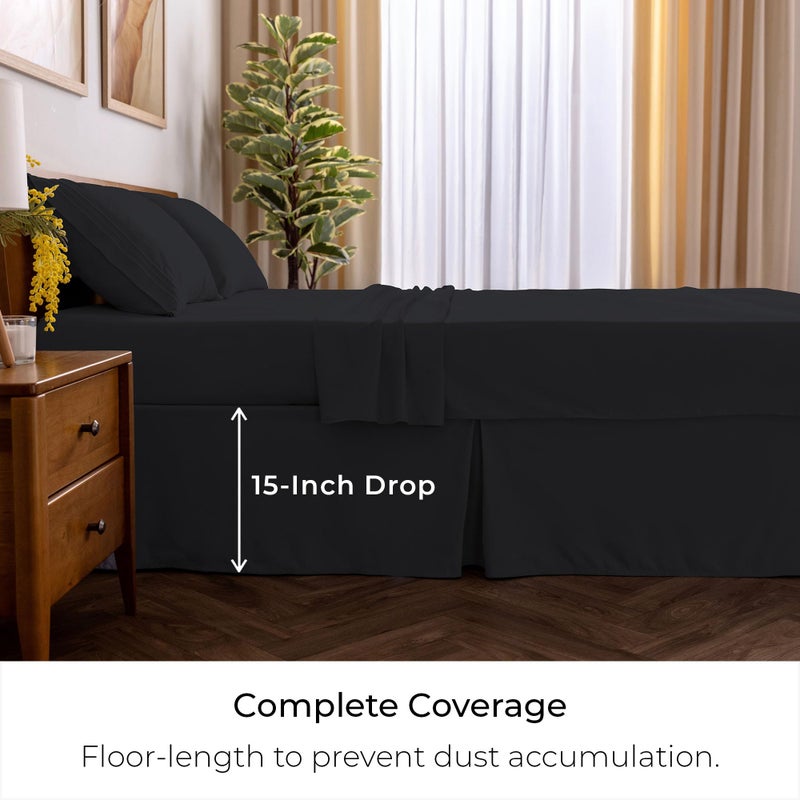 Mellanni Bed Skirt Cal King Size- Bed Skirting - 15-Inch Tailored Drop Pleated Dust Ruffle - Hotel Luxury Bedding - Wrinkle, Fade, Stain Resistant - 1 Bedskirt (Cal King, Black) - Image 2